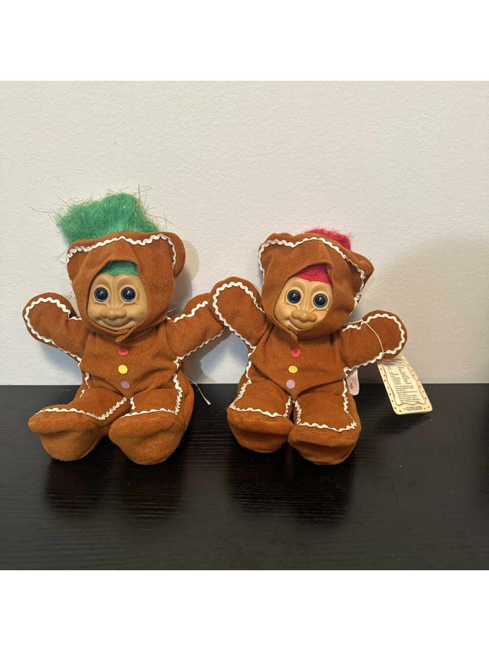 Vtg Russ Wee Troll Kidz 9" Gingerbread Man Xmas Troll Doll Soft Body Set Of 2